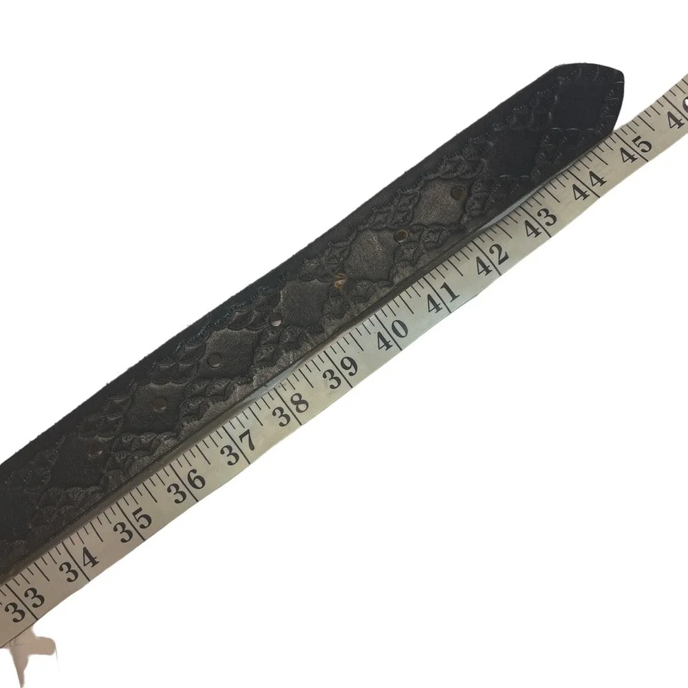 RJ Leather Mens Sz 38 Genuine Leather Belt Black Snaps-Allow New Buckle Embossed